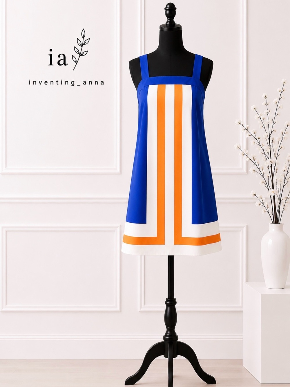 Fashion Brand Company Royal Blue Orange White Colorblock Shift Dress size S